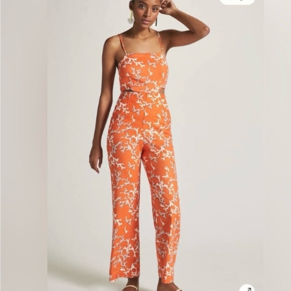 Anthropologie Orange and White Floral Jumpsuit
